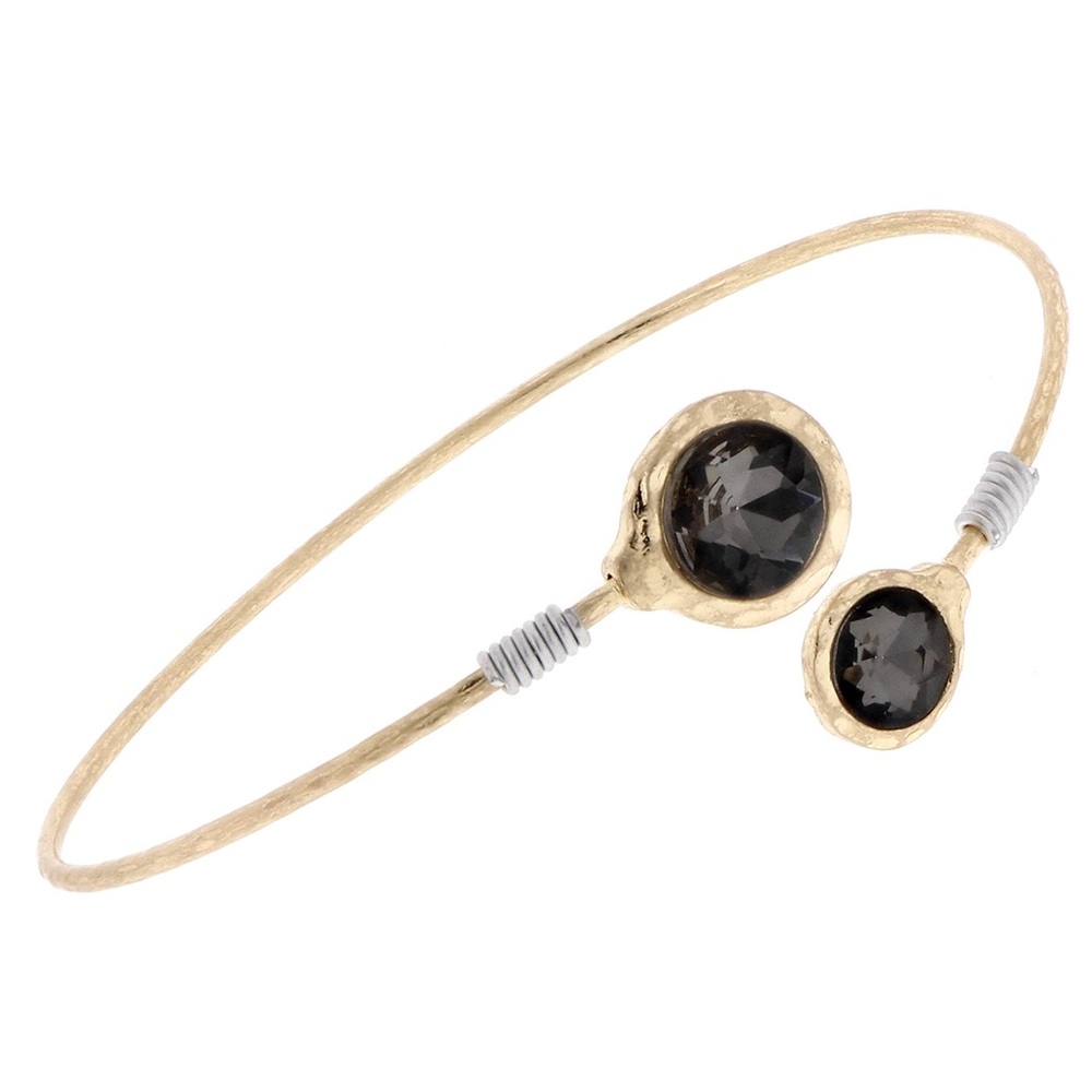 Black Rhinestone Minimalist 2-Tone Bypass Bangle Bracelet